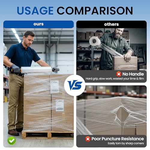 Stretch Film Wrap 15 Inch x 1200 Feet Self-Adhering Shrink Wrap Roll with Plastic Handles Industrial Strength up to 500% Stretch Wrap for Moving, Packing, Pallet Wrapping (4 Rolls, 60 Gauge) - style: 15" × 1200' - 60 Gauge