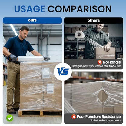 Stretch Film Wrap 15 Inch x 1200 Feet Self-Adhering Shrink Wrap Roll with Plastic Handles Industrial Strength up to 500% Stretch Wrap for Moving, Packing, Pallet Wrapping (4 Rolls, 60 Gauge) - style: 15" × 1200' - 60 Gauge
