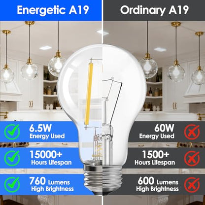 Energetic A19 LED Edison Light Bulb, E26 Dimmable, 60W Equivalent, 12 Pack - size: 12 Count(Pack of 1)