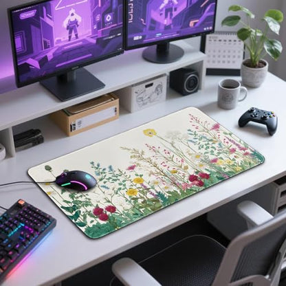 Wildflower Garden Large Desk Mat Gaming Mouse Pad 31.5"x15.7" - color: Floral Garden