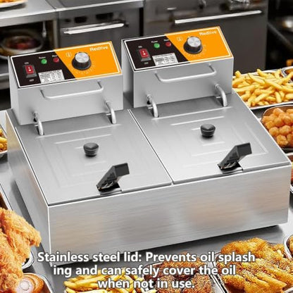 Electric Deep Fryer 20L/21QT Stainless Steel Large Capacity Commercial Fryer with Basket, 3400W 110V Countertop Deep Fryer for Home Kitchen and Restaurant Use withTemperature Control - size: R-82S