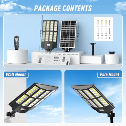 3600W Solar Street Lights Outdoor Waterproof, Solar Lights with Remote Control & Motion Sensor, Pole or Wall Mount, Long Lasting Battery Dusk to Dawn, for Outside Patio Commercial Yard Barn - size: XS