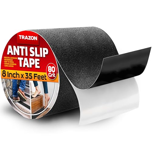 Grip Tape - Heavy Duty Anti Slip Tape for Stairs Outdoor/Indoor Waterproof 8Inch x 35Ft Safety Non Skid Roll for Stair Steps Ramp Traction Tread Staircases Grips Adhesive Non Slip Strips Walk Black - color: Black, size: 8 Inch x 35 Feet