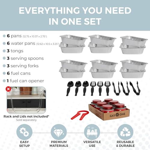 Alpha Living 6 Pack Refill Kit - Disposable Chafing Dish Buffet Set, Welded Body Food Warmers for Parties, Fuel Cans, Half Size Pans, Warming Trays - size: Refill Kit (No Racks)