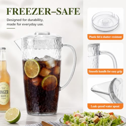 Water Pitcher with Lid, Plastic Pitcher Set with Cups, Water Jug for Drinks - color: Clear