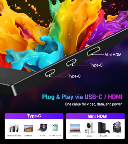 15.6 Inch Portable Monitor Touchscren,USB-C Travel Monitor(dark inky) - color: dark inky