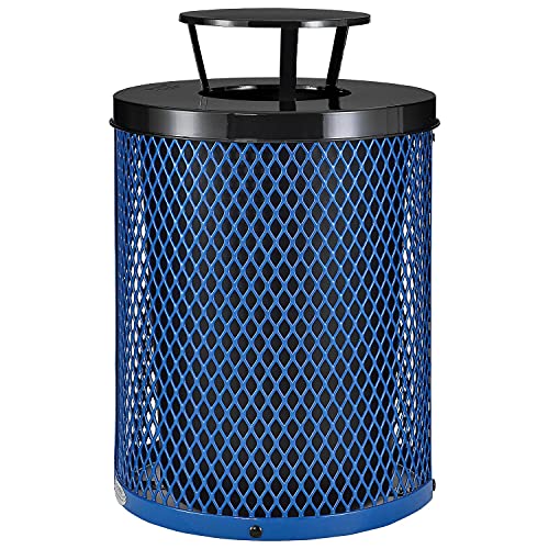 Global Industrial Outdoor Diamond Steel Trash Can with Rain Bonnet Lid and Plastic Liner, 36 Gallon Capacity, Blue, Commercial Trash Can, 23-1/2" Diameter, 40-1/2"H - color: Blue