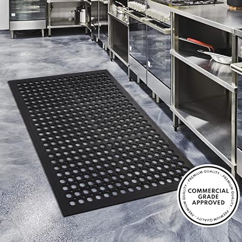 A1HC Anti Fatigue Rubber Floor Mat Non-Slip Restaurant Mat for Floors Bar Drainage Mat Commercial Doormat Utility Mat for Garage Home Pool Entry 32 x 47 Inches - size: 47"L x 32"W x 0.6"Th