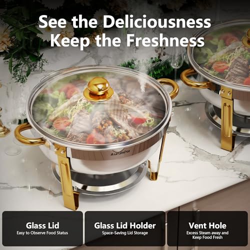 Chafing Dishes for Buffet with Glass Lid & Rolled-Edge 4 Pack 6QT, Gold