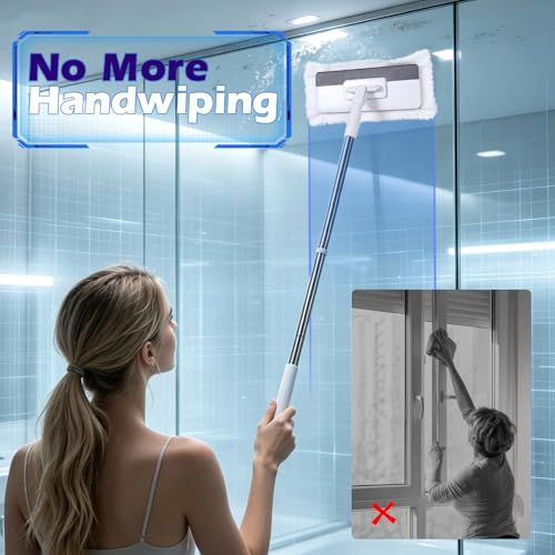 Masthome Snap Grip Mop,51" Hands Free Flat Mop with Stainless Steel Handle - color: White-large-mini Lazy Mop