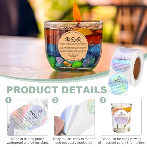MECCANIXITY Candle Warning Labels 1.5" Laser Silver Warning Stickers 500Pcs - color: Laser Silver With I Style