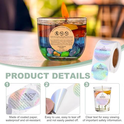 MECCANIXITY Candle Warning Labels 1.5" Laser Silver Warning Stickers 500Pcs - color: Laser Silver With I Style