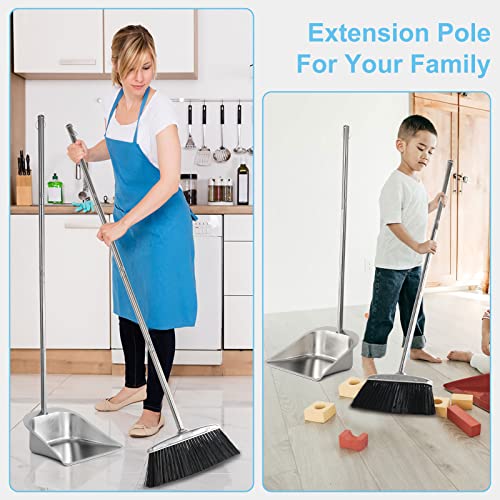 Heavy Duty Broom and Dust pan Set, Stainless Steel Broom and Dustpan Set with Long Handle, Broom with Dustpan Set for Home Standing Dust Pan Indoor Outdoor Brooms Dustpan - color: Black Broom and Dustpan Set