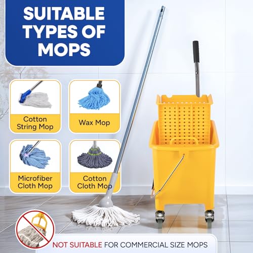 PLASTIC PRINCE Mop Bucket with NEW Reinforced Metal Wringer on Wheels Small 5 Gallon Dual Chamber Industrial Mop Bucket with Reinforced Metal Wringer Separate Dirty Water 20 Quart Yellow
