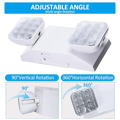 Indoor Emergency Lights with Battery Backup (90 Minutes), 2 Adjustable LED Heads of Power Outage, Wall Mount, Hard Wired, Test Switch and Charge Indicator 120-277V, Fire Resistant (UL 94V-0) 4 Pack.
