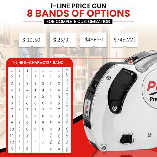 Perco Plus 1-Line Price Marking Gun with Labels Kit - Compares to Monarch 1131-01 Band Includes 1-Line 8-Character Band Price Labeler Gun, 9,000 Blank White Labels, a Label Scraper, and an Extra Inker - style: Price Gun Kit