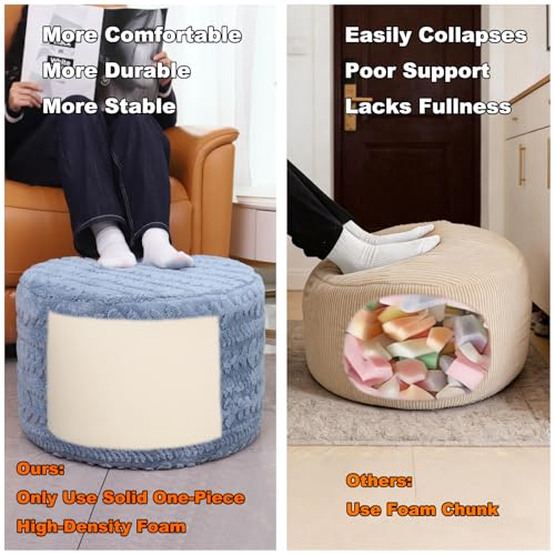 Asuprui Round Footstool Ottoman, Blue, 20x14 in,Floor Pouf Couch Footrest - color: Blue, size: 20"D x 20"W x 14"H