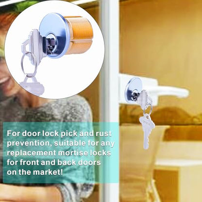 2Pcs Brass Mortise Door Cylinder Locks Keyed Alike with 4 SC Keyway Keys - size: 1 Inch