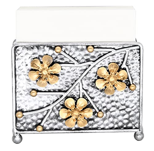 OwlGift Sakura Napkin Holder, Cherry Blossom Design Metal Freestanding Tissue Dispenser Organizer Iron Tabletop Paper Napkin Holder Stand for Home Kitchen Restaurant Picnic Party, Silver - color: V Silver