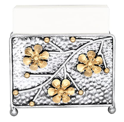 OwlGift Sakura Napkin Holder, Cherry Blossom Design Metal Freestanding Tissue Dispenser Organizer Iron Tabletop Paper Napkin Holder Stand for Home Kitchen Restaurant Picnic Party, Silver - color: V Silver