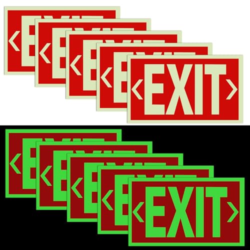 10 Pcs 12 x 7 Inch Glow in the Dark Exit Signs for Business with 20 Arrows, Waterproof Fade Resistant Tear Photoluminescent Exit Signs Stickers for Office Indoor Outdoor Business