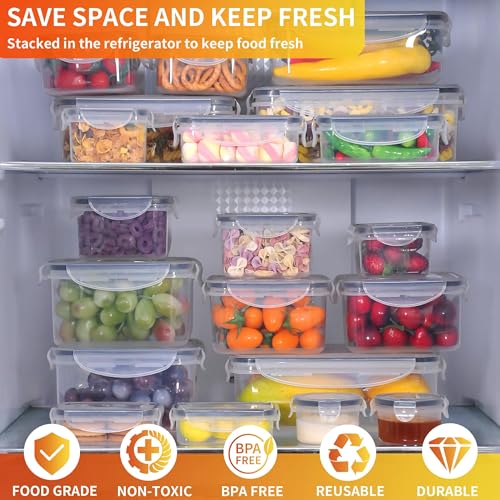 40 PCS Plastic Food Storage Containers with Lids Airtight, BPA-Free Leakproof Meal Prep Containers Reusable,Microwave & Dishwasher & Freezer Safe,Includes Labels & Pen - color: Black 20 Pack