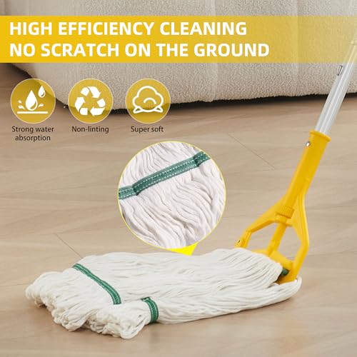 Commercial Industrial Mop with 59" Long Handle & 3 Replacement Mop Heads