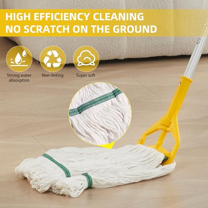 Commercial Industrial Mop with 59" Long Handle & 3 Replacement Mop Heads