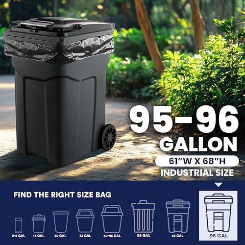Plasticplace 95-96 Gallon Garbage Can Liners │ 1.5 Mil │ Black Heavy Duty Trash Bags │ 61” X 68” (50Count) (W95LDB15) - size: 1 Count (Pack of 50)
