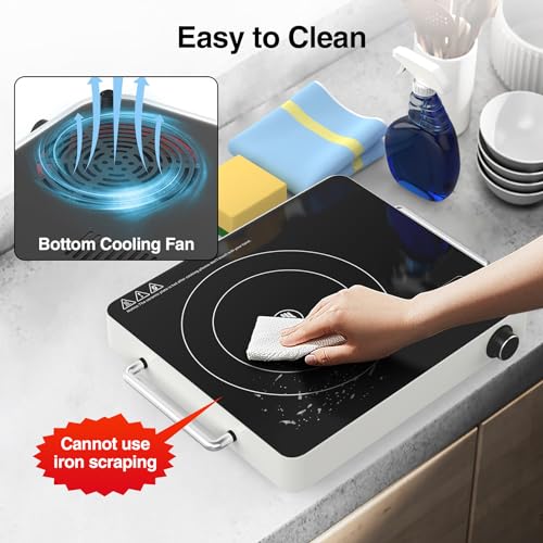 VBGK Electric Cooktop, 110V Touch and KnobElectric Stove Top, 1800W Single Burner WithHandle, 9 Power Levels, Kids Safety Lock & 4HTimer, Portable, Black - size: portable cooktop