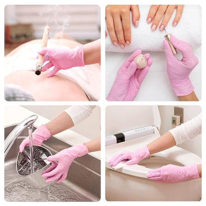 SwiftGrip Pink Nitrile Gloves, 3-mil, Industrial Gloves Disposable Latex Free, for Cleaning & Esthetician, Rubber Powder-Free, 100-ct Box (Small) - size: Small