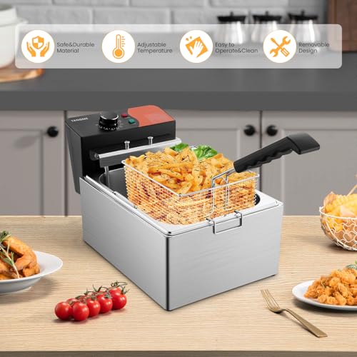 TANGME Commercial Deep Fryer, 1700W Electric Countertop Fryer with Basket - size: 6L