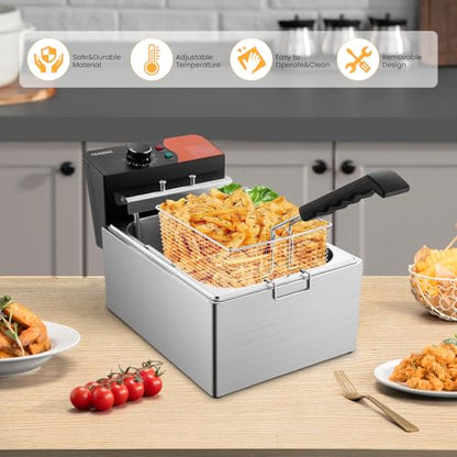 TANGME Commercial Deep Fryer, 1700W Electric Countertop Fryer with Basket - size: 6L