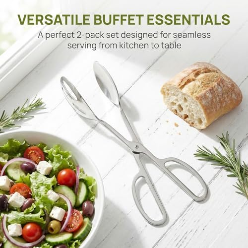Jucoan 2 Pack Buffet Tongs Salad Tong, 10 Inch Stainless Steel Food Serving Bread Tongs with Scissor Handles for Kitchen, Party - color: Silver