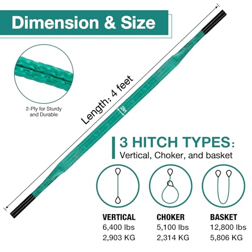 Lift Sling Straps,2" x 4' Heavy Duty Flat Eye Lift Sling 2 Pack - color: Green, size: 2" x 4' (2 pack)