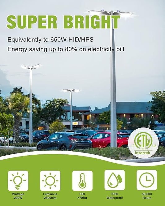 YXL LED Parking Lot Shoebox Light with Dusk to Dawn Photocell, 45000LM 5000K Daylight Arm Mount, IP65 Waterproof Area Light for Parking Lot Sports Stadium 300W 12Pack - size: 300W Arm 12Pack