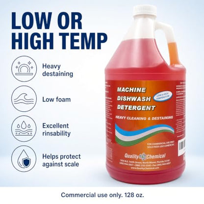 Quality Chemical Machine Dishwash Detergent – Low or High Temp Commercial Dishwasher Detergent, Heavy Cleaning and Destaining – 128 oz (Pack of 1) - size: 128 Fl Oz (Pack of 1)