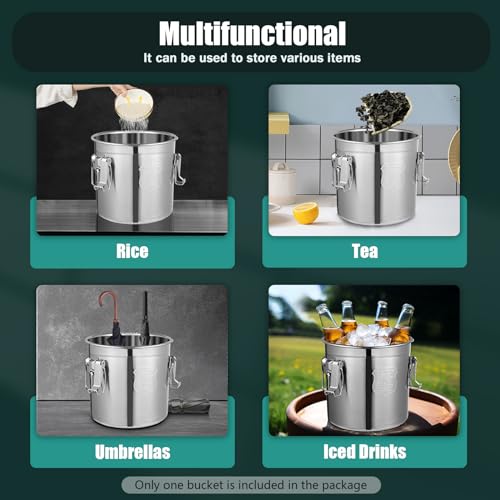 304 Stainless Steel Airtight Canister for Kitchen, 3.2Gal/405oz Flour Container with Lids and Sturdy Locking Clamp, Metal Bucket Food Storage Containers for Rice Flour Coffee Bean Tea - size: 12L