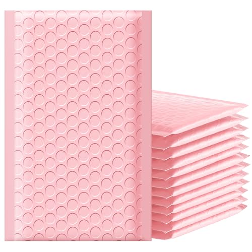 Famagic Bubble Mailers 4x8 Inch 50pc Light Pink Shipping Bags, Chic Packaging Bags For Small Business, Colored Padded Mailing Envelopes, Opaque Matte Self Seal Bubble Poly Mailers Bulk #000 - color: Light pink, size: 4x8 50pcs
