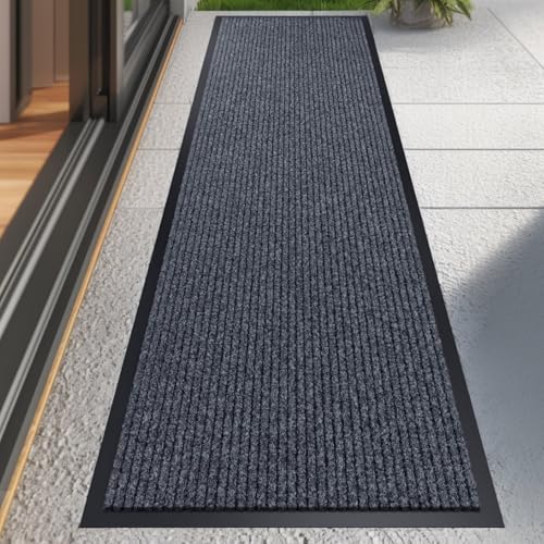 CHICHIC 2'x6' Indoor Outdoor Heavy Duty Door mat, Welcome Front Door Mat for Home Entrance, Super Water Absorbent Large Commercial Floor Mats, Non Slip Rubber Back Entryway Rugs for Garage (Grey) - size: 2'x 6'