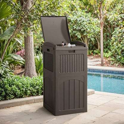 Flamaker 30 Gallon Trash Can, Resin Outdoor Garbage Can with Lid - color: Deep Brown, size: 1 Pack