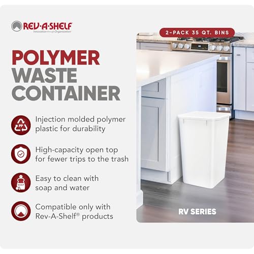 Rev-A-Shelf Double Pullout Garbage Trash Cans for Kitchen Cabinets, 35 Qt - color: White, style: 2 Pack