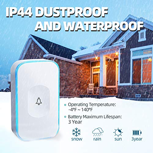 Wireless Doorbell Waterproof 1200 feet Door Bell with 2 Buttons with Different Tones Operating at 36 Melodies 4 Volume levels Flash Light 1 Receiver 2 Button White JSIEEM - color: 1 Receiver 2 Button