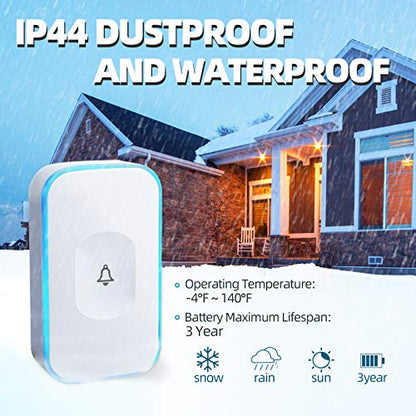 Wireless Doorbell Waterproof 1200 feet Door Bell with 2 Buttons with Different Tones Operating at 36 Melodies 4 Volume levels Flash Light 1 Receiver 2 Button White JSIEEM - color: 1 Receiver 2 Button