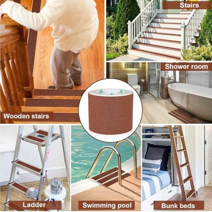BOMEI PACK Anti Slip Traction Tape, 4 Inch x 16 Foot - Best Grip, Friction, Abrasive Adhesive for Stairs, Tread Step, Indoor, Outdoor (4" X 16') (Brown) - color: Brown