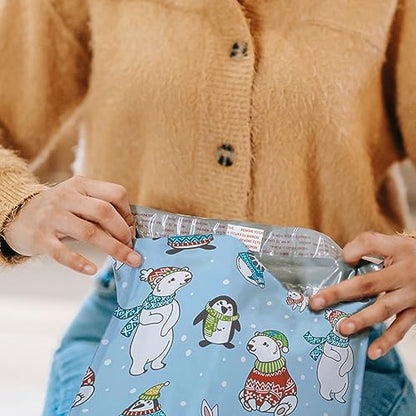 10x13 (100) Winter Animals Poly Mailers Christmas Designer Self Sealing Waterproof Tamperproof Shipping Envelopes Premium Printed Bags For Small Businesses - color: Winter Animals, size: 10x13