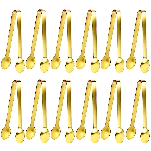 JCREN 12 Pcs Gold Tongs - Stainless Steel Serving Tongs for Food, Appetizers, Desserts - 4.9inch - color: Gold - 4.9 Inch