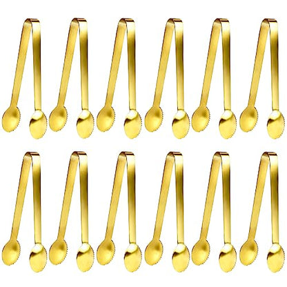 JCREN 12 Pcs Gold Tongs - Stainless Steel Serving Tongs for Food, Appetizers, Desserts - 4.9inch - color: Gold - 4.9 Inch
