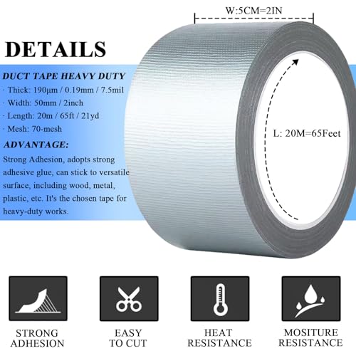 2 Pack Duct Tape Heavy Duty, Waterproof, Heat Resistant, Strong Adhesive Packaging Tape for HVAC, Home Improvement, Outdoor, Packing Boxes, Pipe Insulation, Window Sealing (21 Yards x 2 Inch) - size: 2 Rolls, 2" x 21 Yds