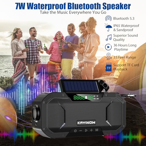 Solar Hand Crank Emergency Radio with Waterproof,Portable AM FM NOAA Weather Radio, Rechargeable 5000mAh/18500mWh Battery Power, Wind Up Flashlight Phone Charger, SOS,Survival Storm Hurricane - color: Black